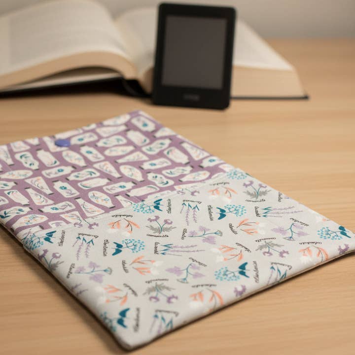 Quilted Tablet Sleeve or Book Sleeve Snap Closure Exterior Pockets - Botanical Garden Collection - Handmade - Small - 7" x 9" - Kindle Cozy - iPad Mini Cozy - Book Cozy for wholesale by Ann Gregory Designs