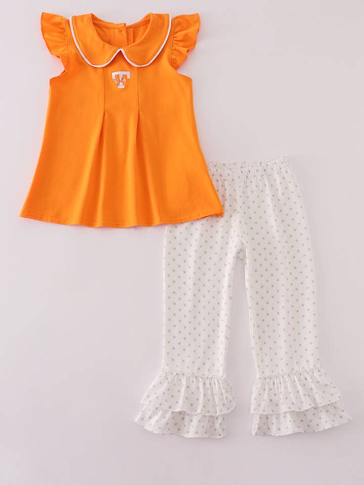 Conjunto de calças com folhos e bordado "Orange Tennessee go vols" por atacado de Aspen Rain Boutique