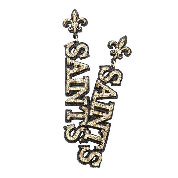 Glittered SAINTS Message Fleur de Lis Earrings for wholesale by Shopping2help