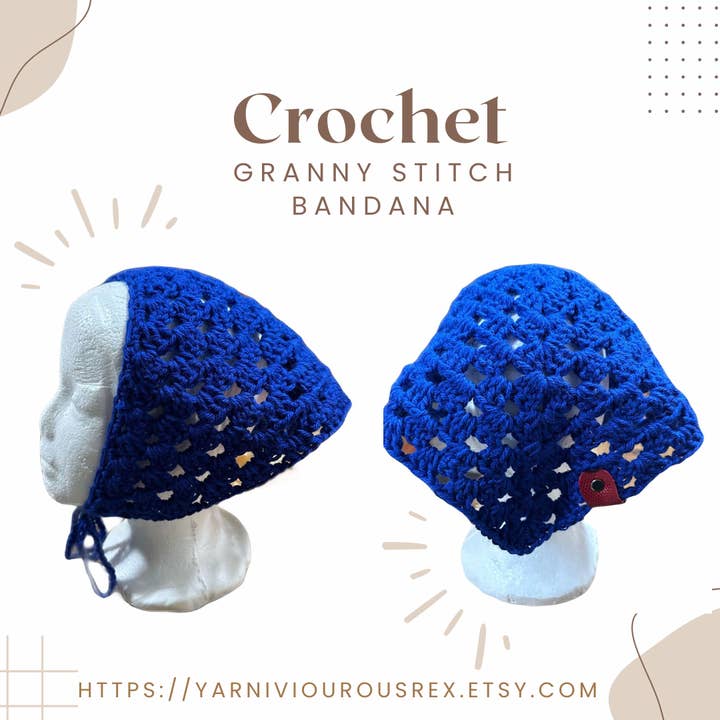 Indigo Granny Stitch Bandana för wholesale av Yarniviourous Rex