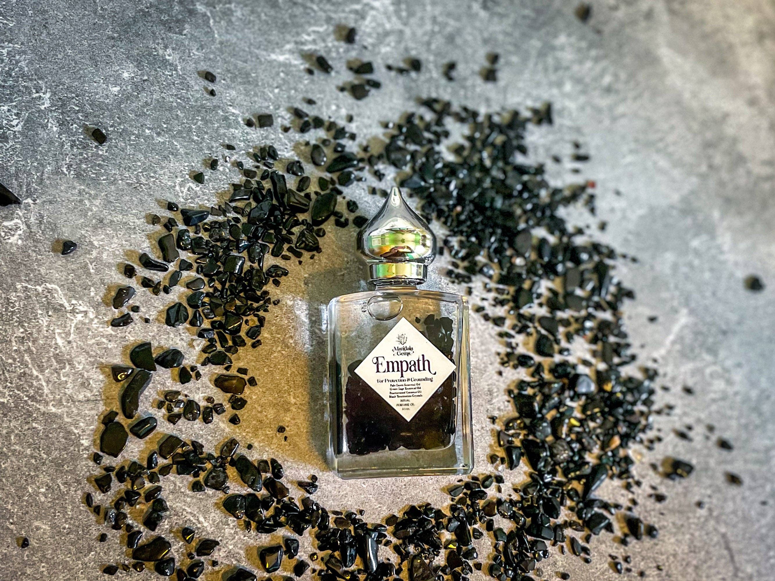 Mandala Gems - Venta al por mayor Aceite de fragancias - Perfume Natural con Cristales de Protección EMPATH Infundido con Turmalina Negra7