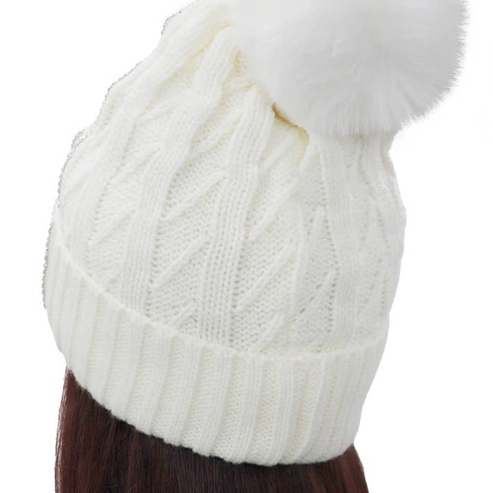 ASSORTED AB Color Bling Chunky Knitted Fleece Lined Beanie for wholesale on Faire4