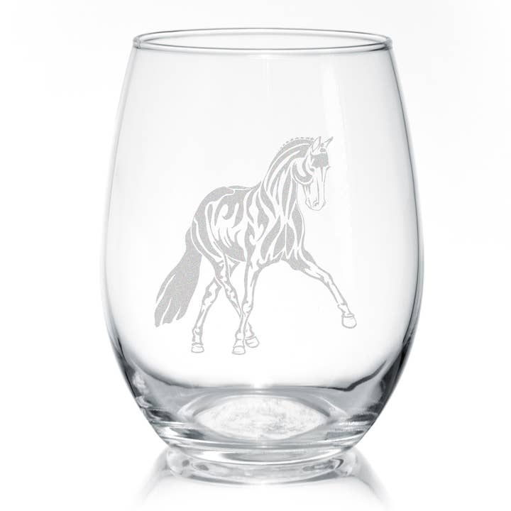 Classy Equine - Wholesale Wine Glass - Dressage Horse Half Pass Stemless Wine Glasses