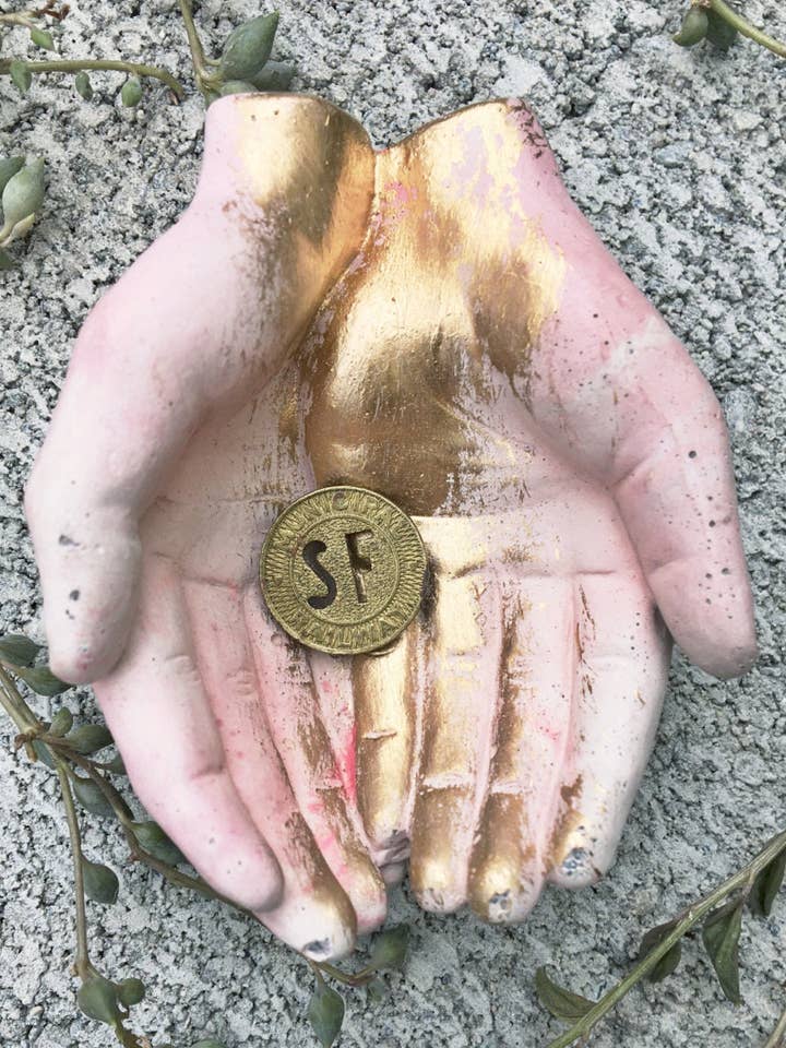 Gold Gilded Concrete Hands Catchall and Tealight Holder for wholesale by Made By Rheal