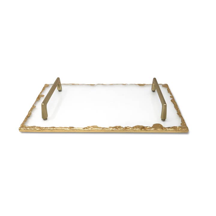 VIVIENCE - Venta al por mayor Bandejas decorativas - Bandeja de cristal con borde dorado y asas