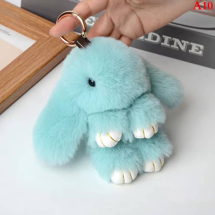 PR GROUPS LLC - Wholesale Keychain - Women's - Fluffy Real Fur Pompon Bunny Keychain