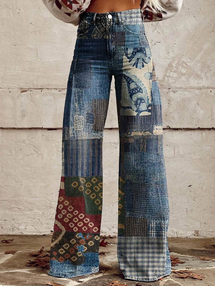 Tourtiwi – Engroshandel Jeans - Dame – Trykte afslappede bukser til kvinder tynde imiterede jeans