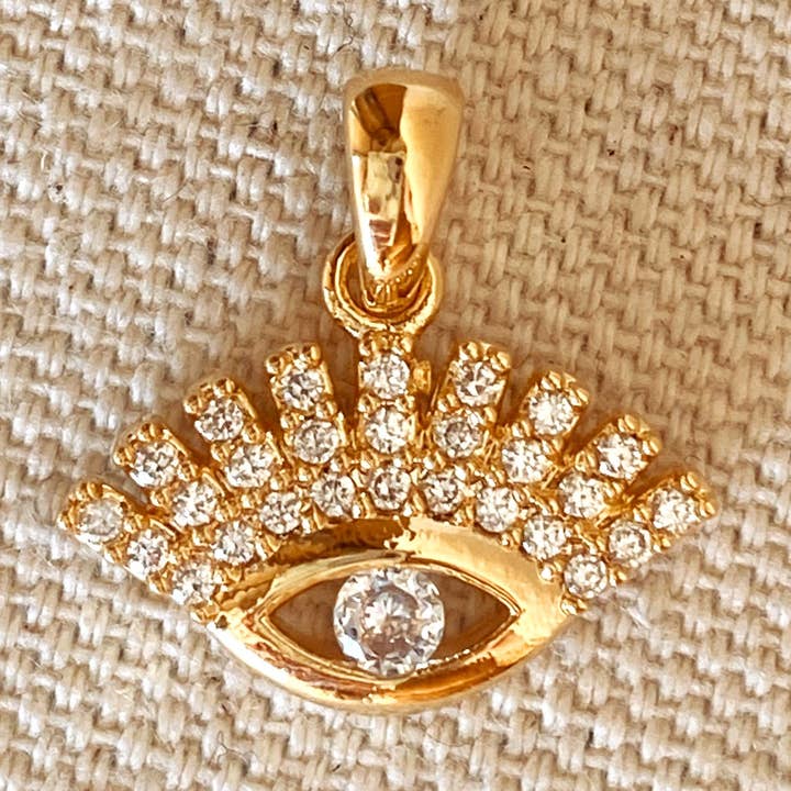 Pendentif mauvais œil délicat en zircone cubique en or 18 carats pour la vente par GoldFi
