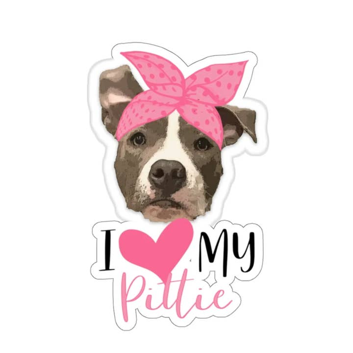 Autocollant « J'aime mon pittie » Pitbull Terrier Pit Bull Fur Mama pour la vente par Swanky Bazaar