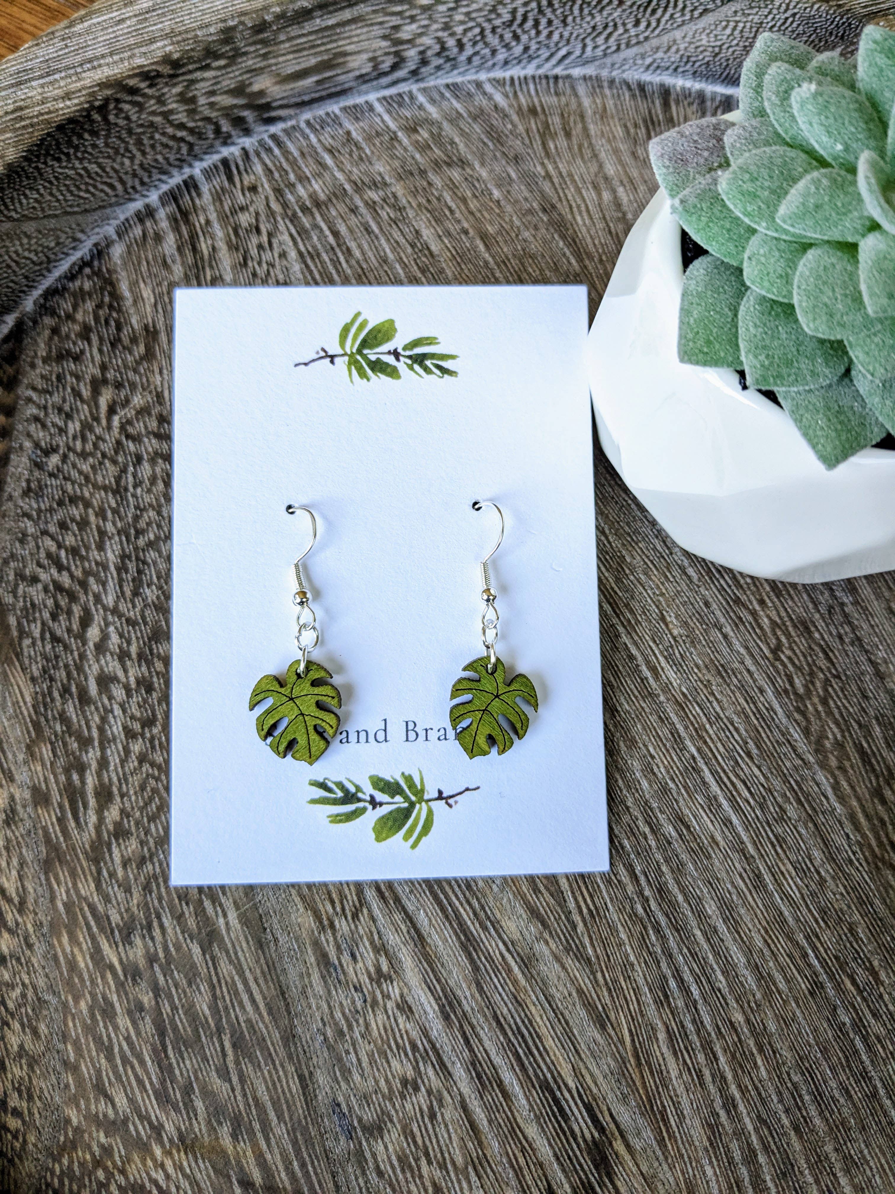 Stag and Branch - Wholesale Dangle Earrings - Mini Monstera Leaf Dangle Earrings Plant Lover Earrings4