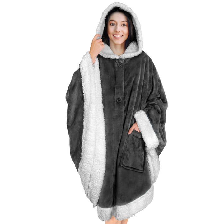 Pavilia - Wholesale Poncho - Women's - Angel Wrap Hoodie Sherpa Poncho Blanket161