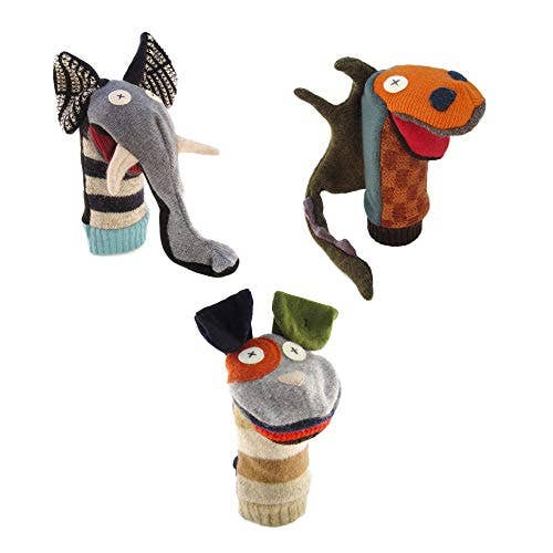 Cate and Levi - Wholesale Puppet - Kids & Baby - 3-Pack Puppets - Elephant, Dog, Dragon | Reclaimed Wool