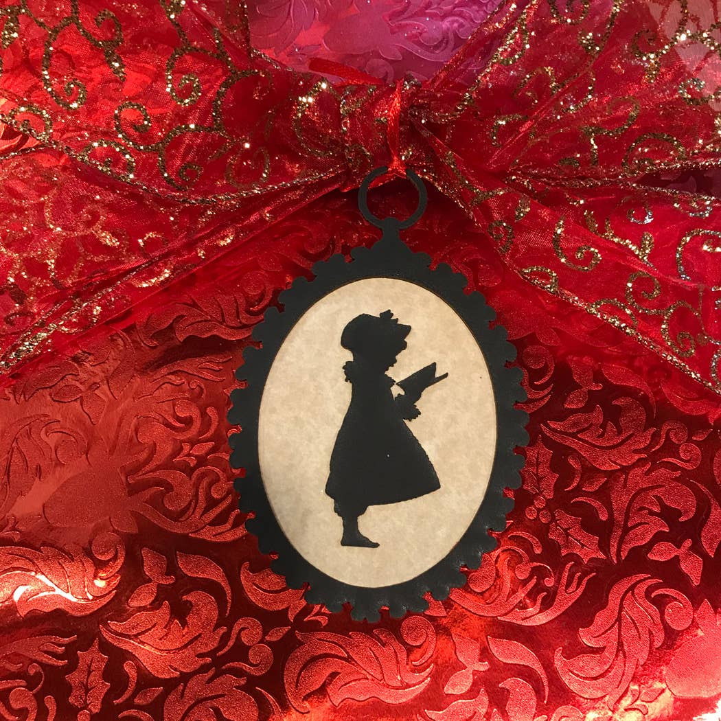Madison Bay Co. - Historical Home Decor Reproductions - Wholesale Ornament Set - Set of 5 Christmas Silhouette Ornaments B w/ Red Ribbon2
