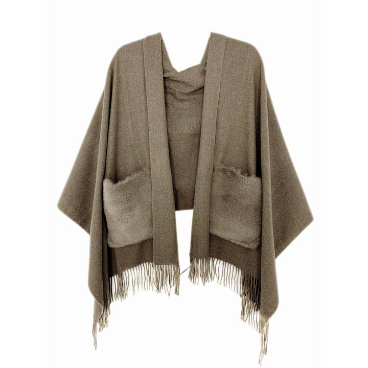 JC Sunny Fashion - Wholesale Scarf - Women's - JC03250101 Cashmere Blend Fur Pocket Scarf/Shawl13