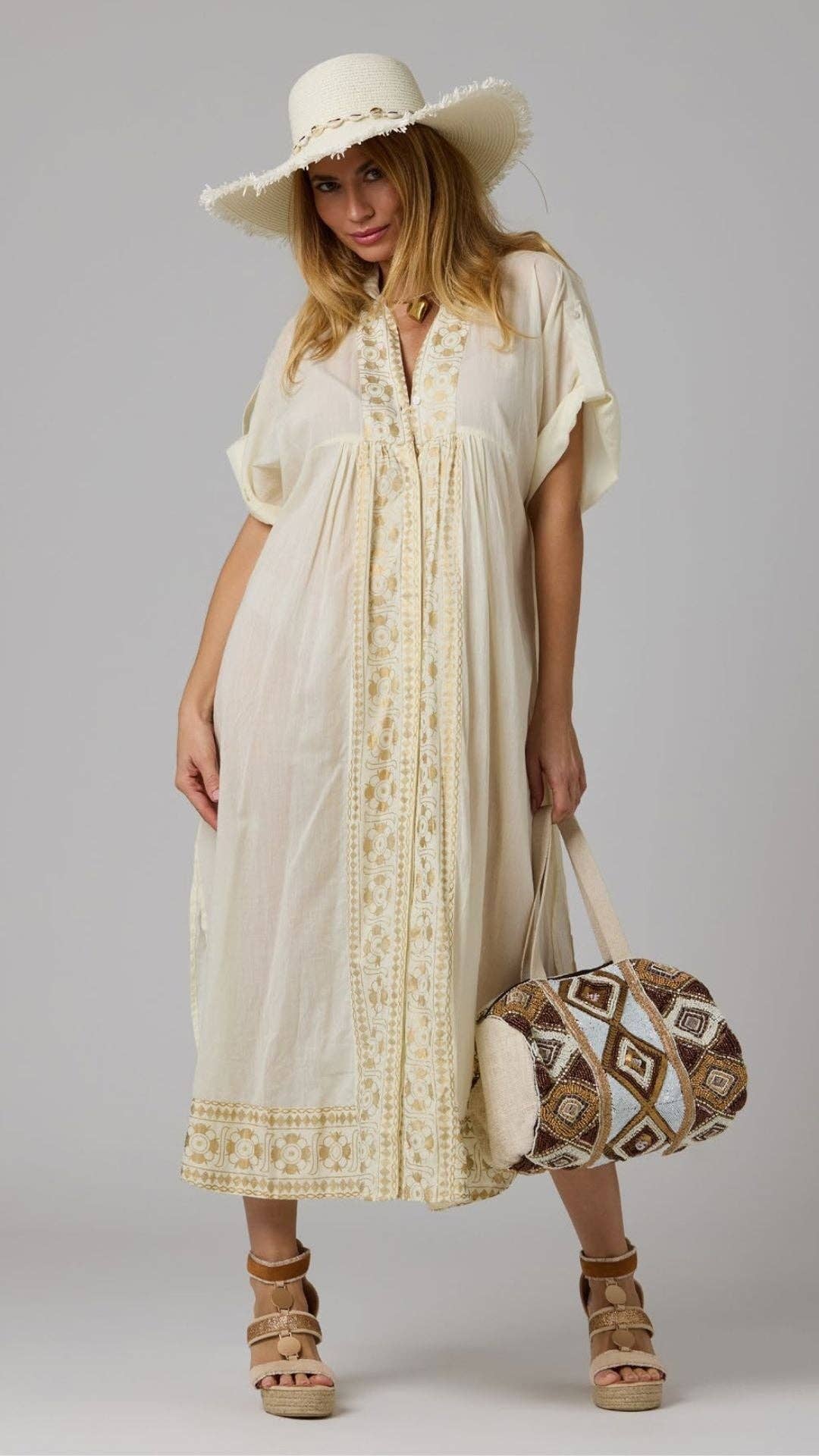 Arena Lang kaftan med gyldne printdetaljer for engroshandel på Faire0