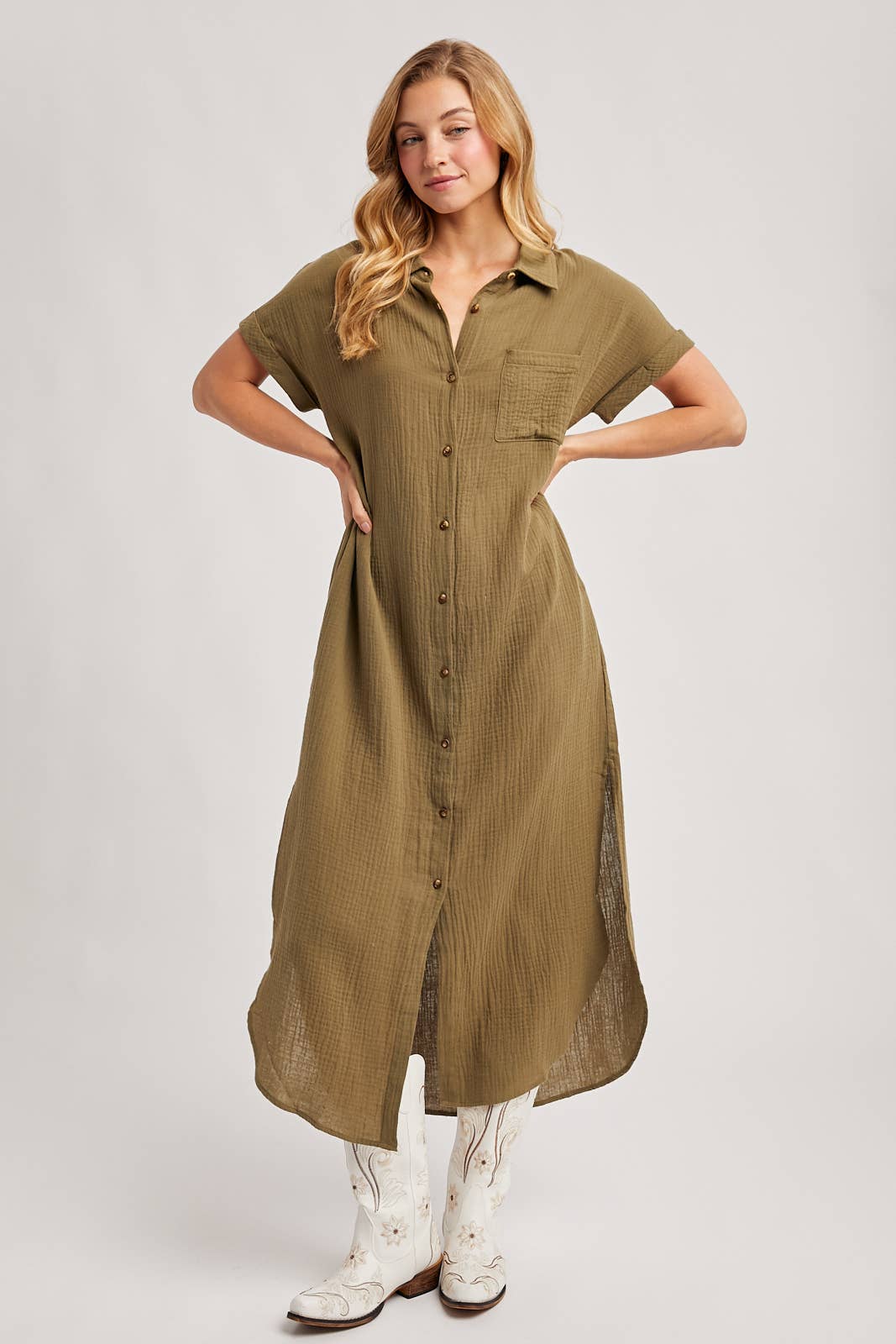 Bluivy - Wholesale Dress - Women's - BUTTON UP MAXI SHIRT DRESS WITH POCKET84