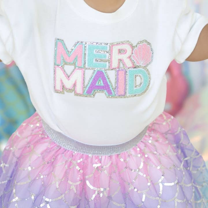 Sweet Wink - Wholesale Bodysuit (Non-Footed) - Baby - Mermaid Patch Short Sleeve Romper - White - Baby Clothes