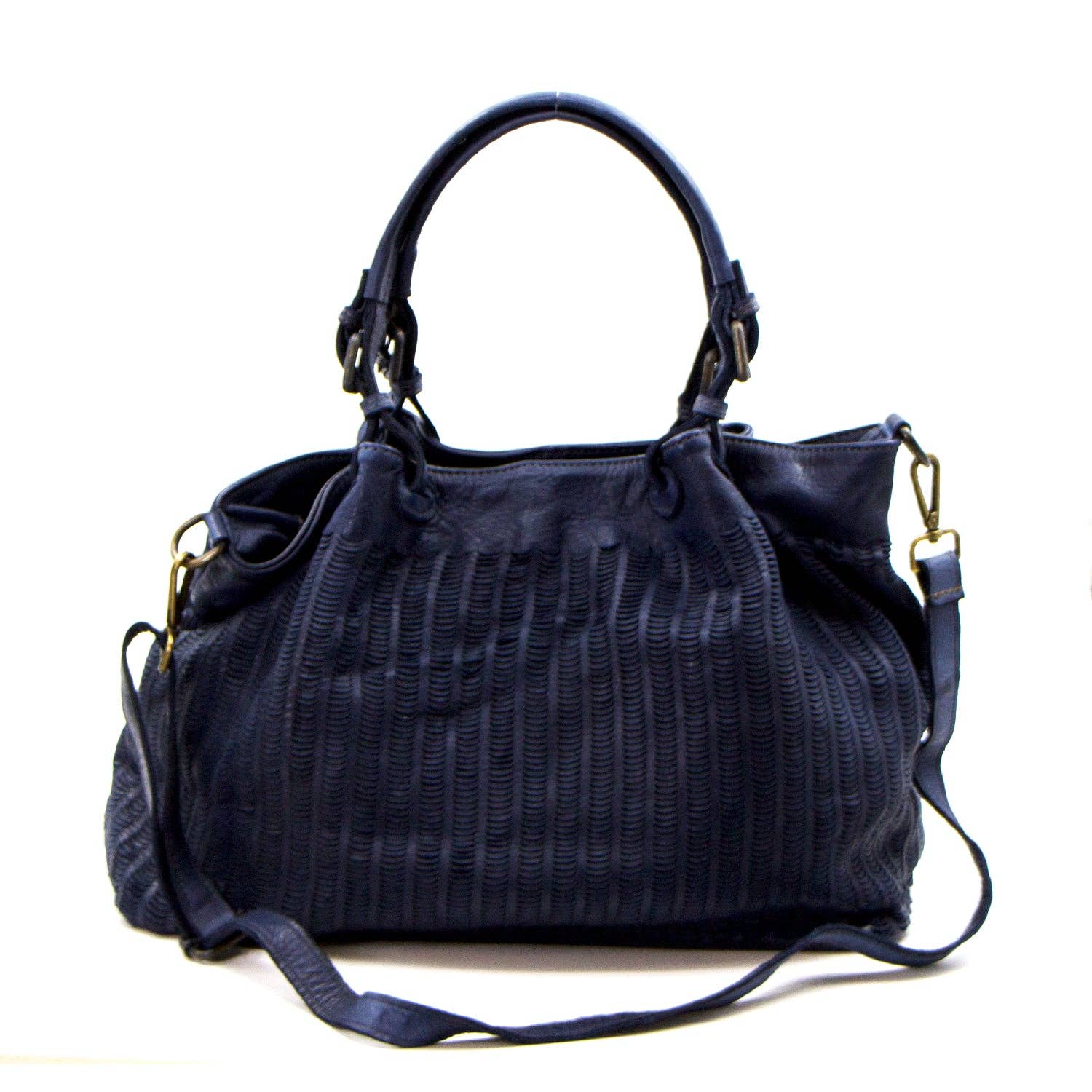 Tempest Designs - Wholesale Shoulder Bag - Women's - Punch pattern vintage washed Italian leather handbag with long strap0