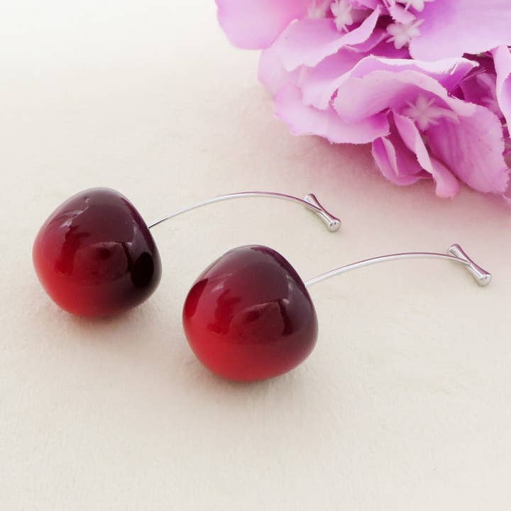 Daemon srls - Wholesale Dangle Earrings - CILIEGIA BORDEAUX silver ~ Orecchini pendenti Ciliegie in ACCIAIO INOSSIDABILE7