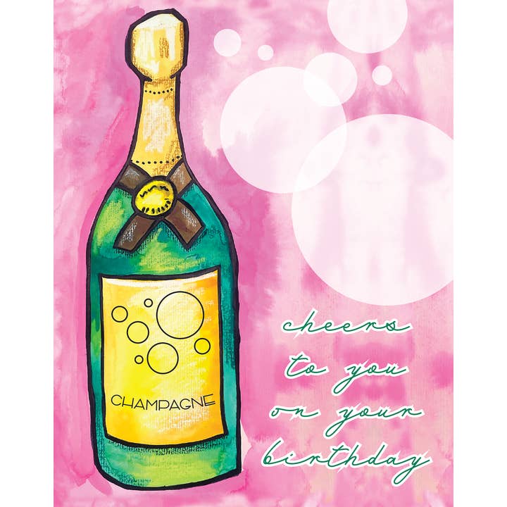 Kerry Quinn's Kitsch - Vente Cartes d'anniversaire - Carte d'anniversaire au champagne : Celebrate, Bubbly, Toast