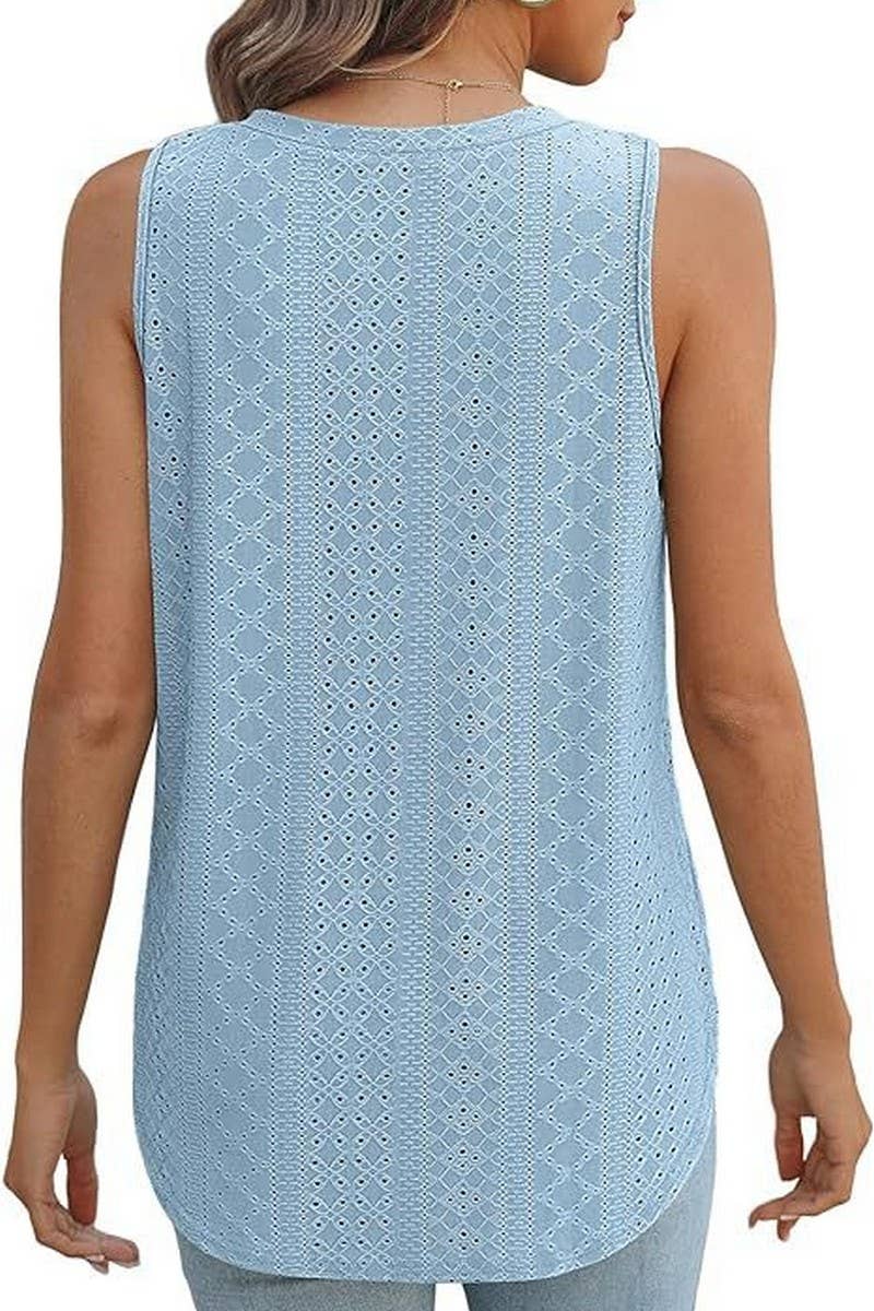 Lily Clothing - Wholesale Tunic - Women's - V NECK SLEEVELESS SLIT SOLID COLOR CASUAL SHIRT_CWTSTSL00698