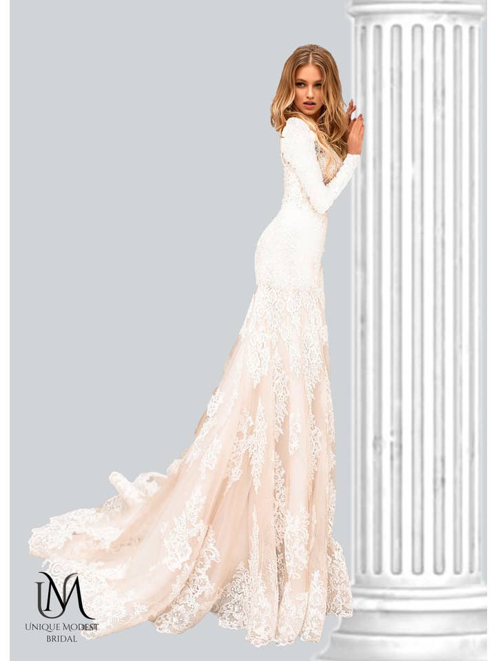 Unique Modest Bridal - Wholesale Gown - Women's - Ariel - Long Sleeve Elegant Mermaid Modest Wedding Dress3