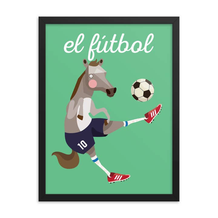 Soccer Horse Framed Art Print - Spanish for wholesale by gabo and mateo designs