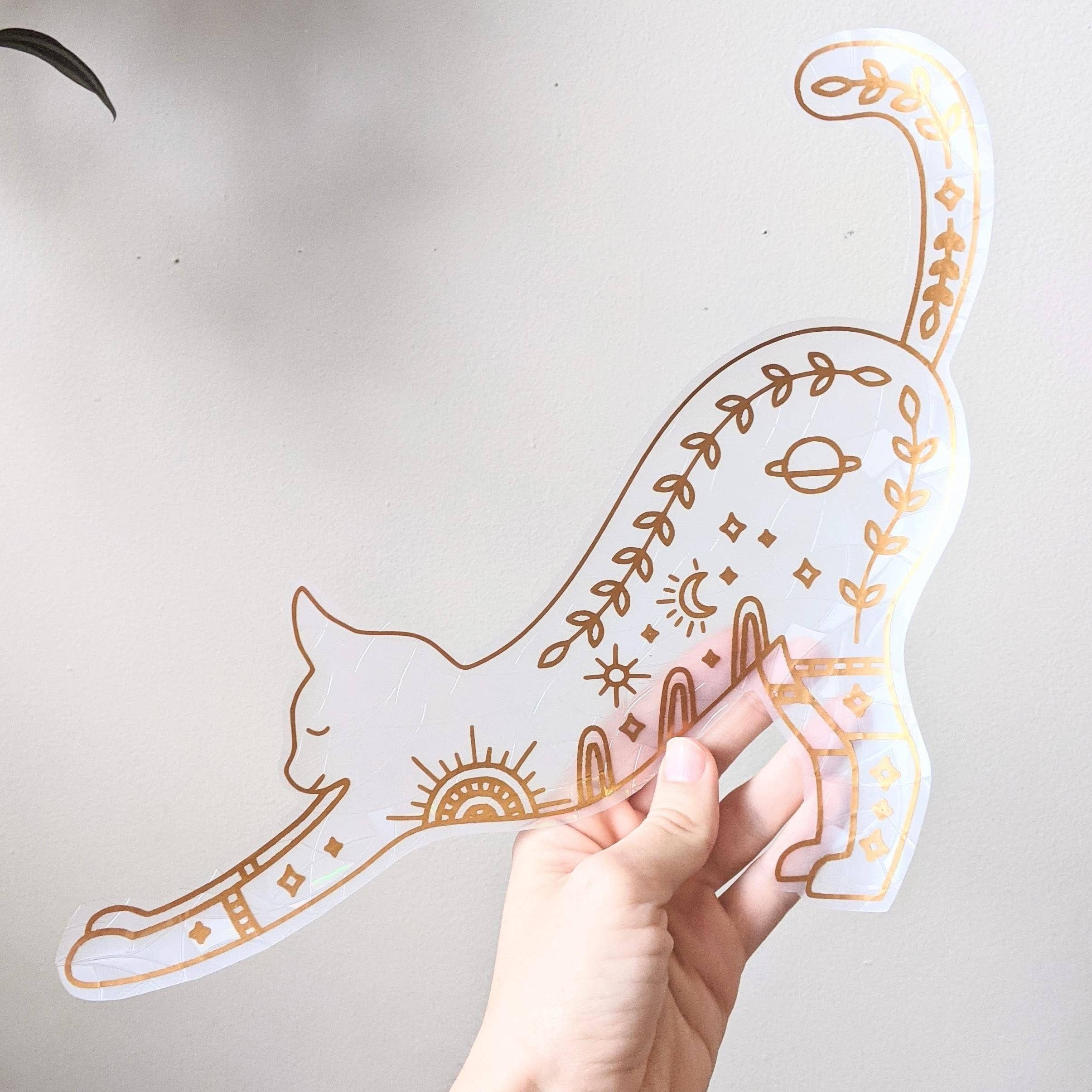 Prismatic Kitty – wholesale Solfångare – Sträckande katt solfångare | Regnbågsfönsterdekal | Jumbo3