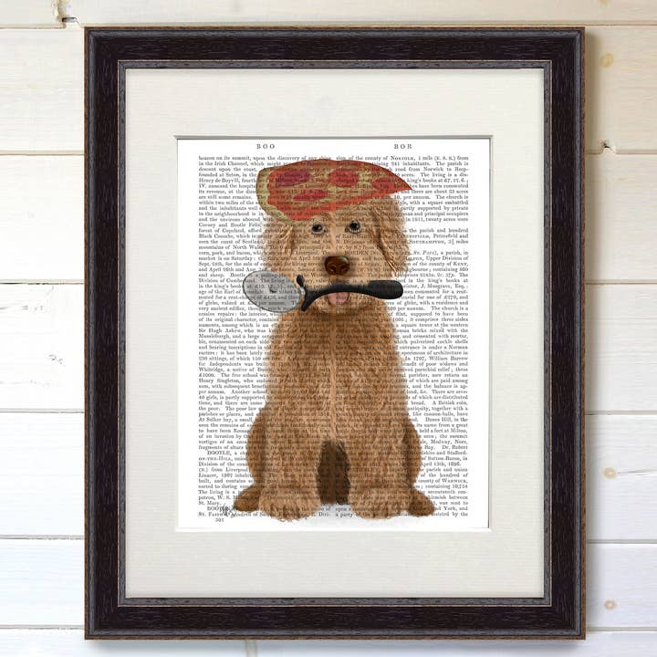 Labradoodle Pizza, stampa artistica da parete con libro per cani per la vendita all'ingrosso da parte di FabFunky Ltd