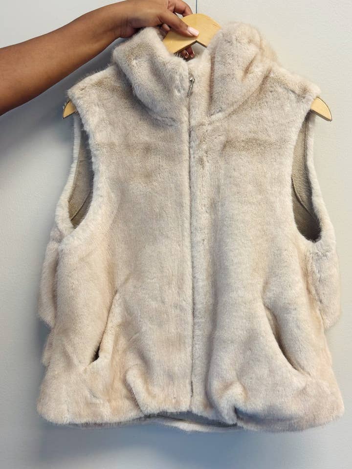 Ellison+Young - Vente Veste sans manches – femme - Gilet à capuche en fausse fourrure de vison au toucher réel