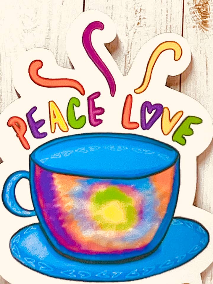 Peace Love and Coffee Vinyl Sticker Laminated Indoor for wholesale by My Groovy Art Shop