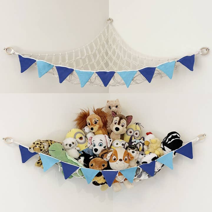 Whimsy Walls – wholesale Leksaksförvaringslåda - Barn och baby – Makramé leksakshängmatta - Förvaring av gosedjur - Blå