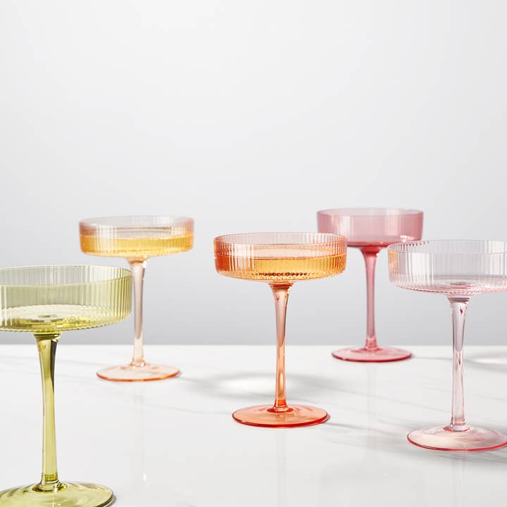 The Wine Savant / Khen Glassware - Wholesale Cocktail/Liquor Glass - Colored Vintage Art Deco Coupe Glass | Set of 5, 7 OZ
