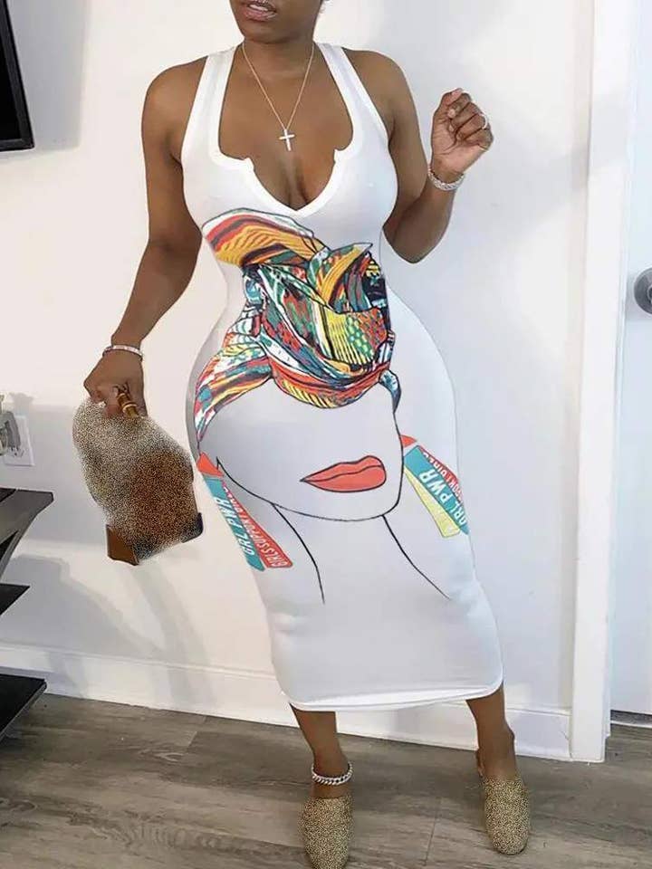 Vestido midi com estampa de figura de mergulho com alça grossa por atacado de Fashion Combination