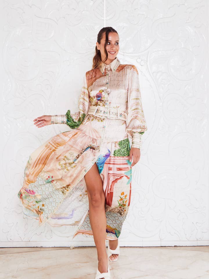 EMPRESS SILK MAXI ~ PEACOCK for wholesale by MACKENZIEMODE