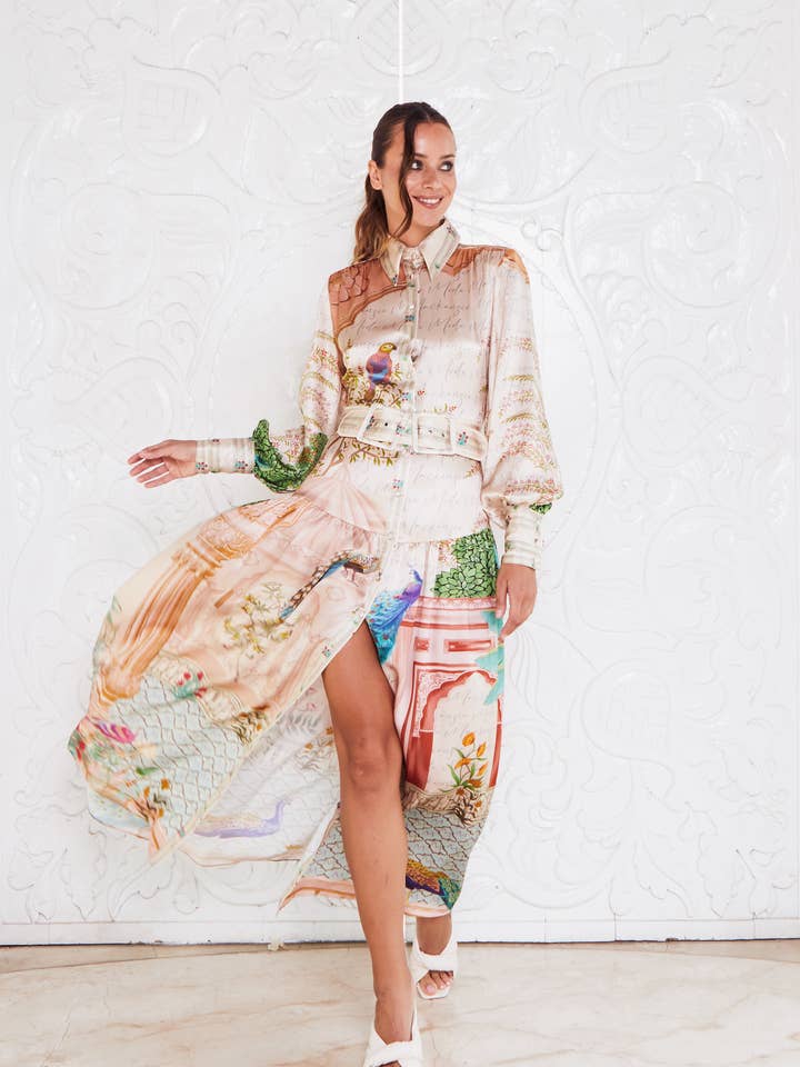 MACKENZIEMODE - Wholesale Dress - Women's - EMPRESS SILK MAXI ~ PEACOCK
