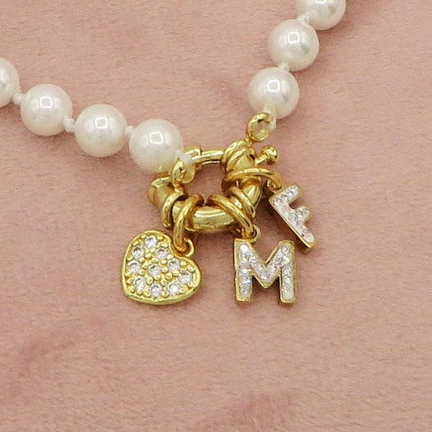 Daemon srls - Wholesale Beaded/Pearl Necklace - Collana perla PERSONALIZZATA ~ Timone con Doppia INIZIALE Zirconata in Acciaio inossidabile1