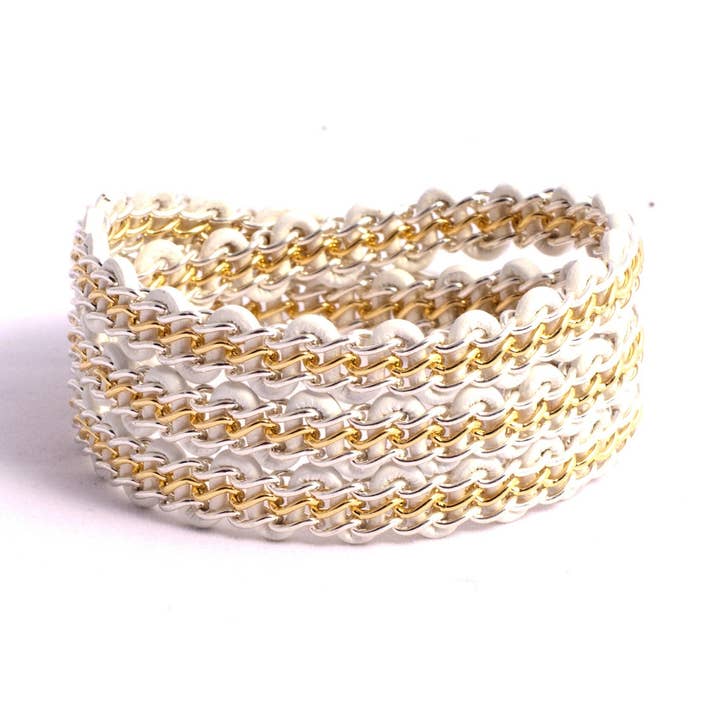 Braemar Wrap Bracelet — Sterling Silver & 14k Gold-Filled Chain on White Leather for wholesale by Solid Design Studios