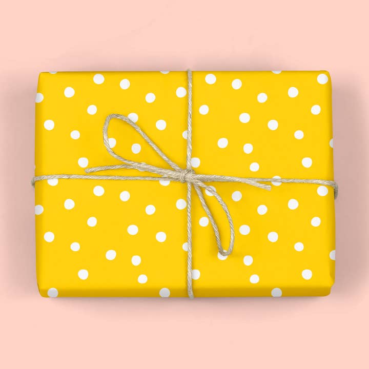 POLKA DOTS, Golden Yellow Gift Wrap (ROLL) for wholesale by MELLOWWORKS