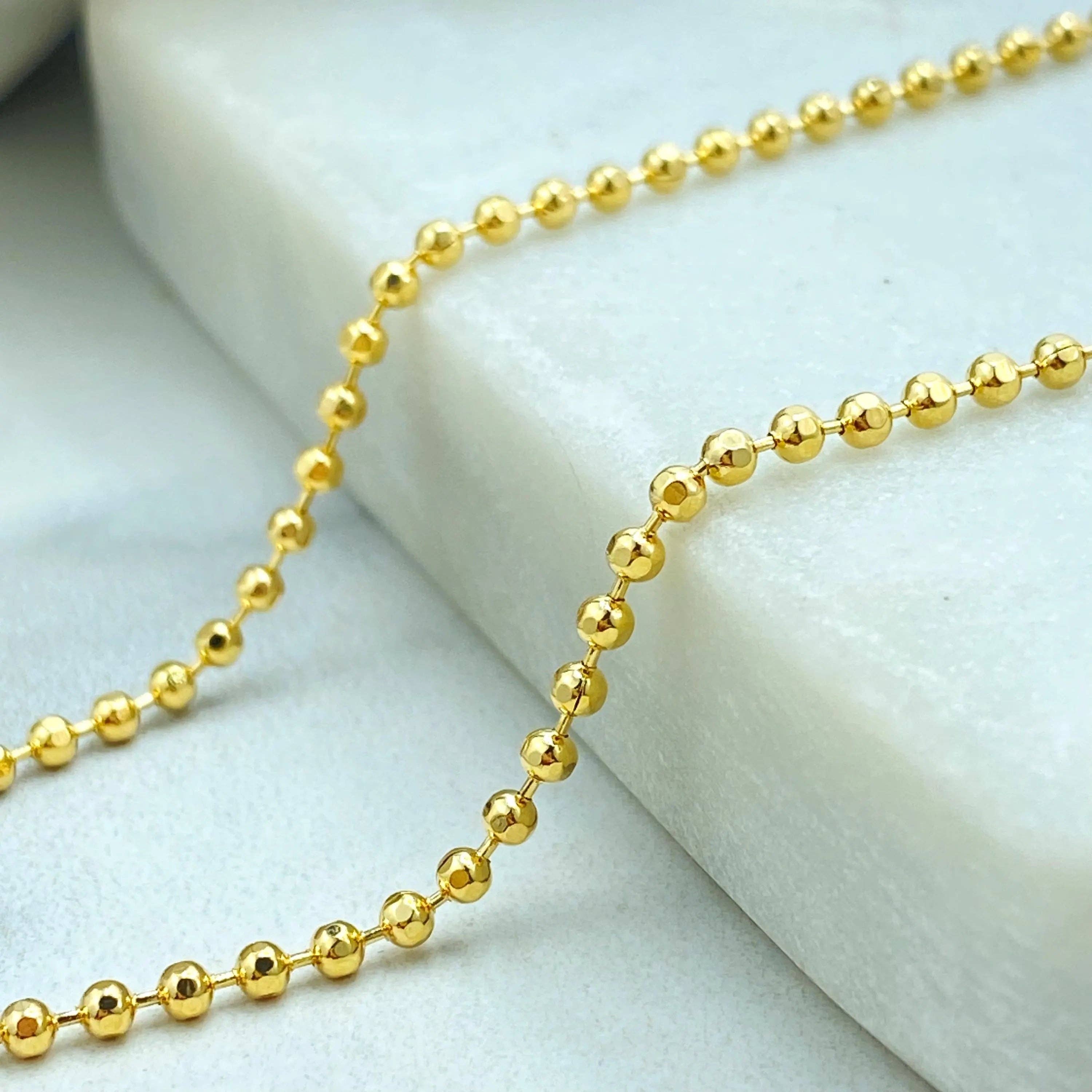 Luxus Accessories - Wholesale Beaded/Pearl Necklace - 18k Gold Filled Bead Ball Chain Necklace, 2mm Round Beads Chain, Available in 18" or 20", Minimalist Gold Chain3
