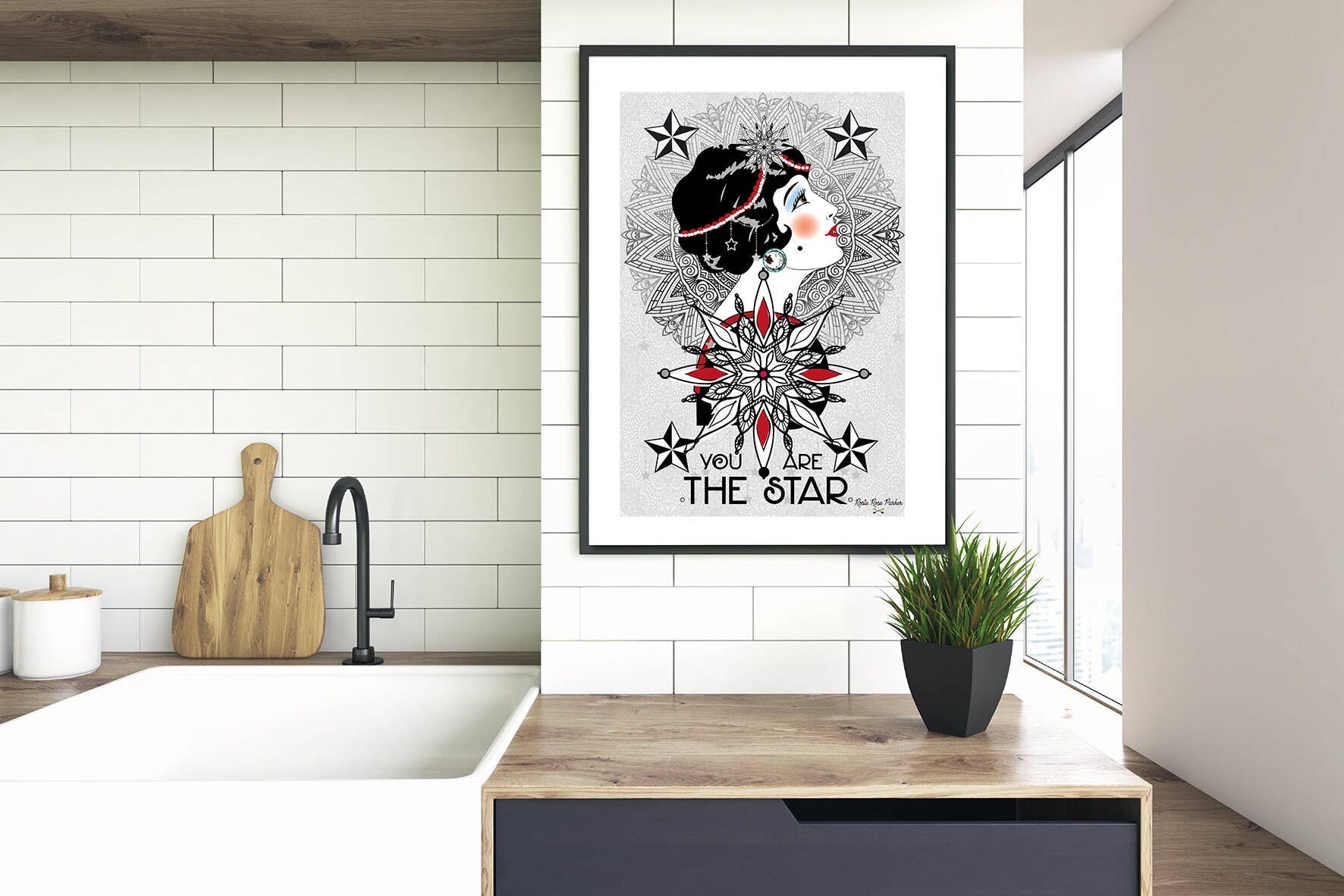 Rosie Rose Parker – wholesale Art print – Star and lady print whimsical unusual print illustration1