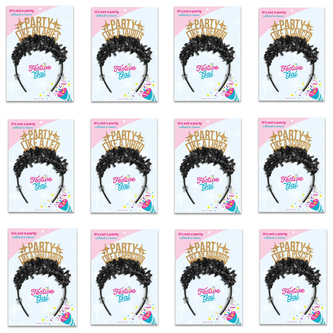 Festive Gal – wholesale Partyhatt/-krona – "Festa som en [Zodiak]" Party Diadem Krona Sortimentspaket0