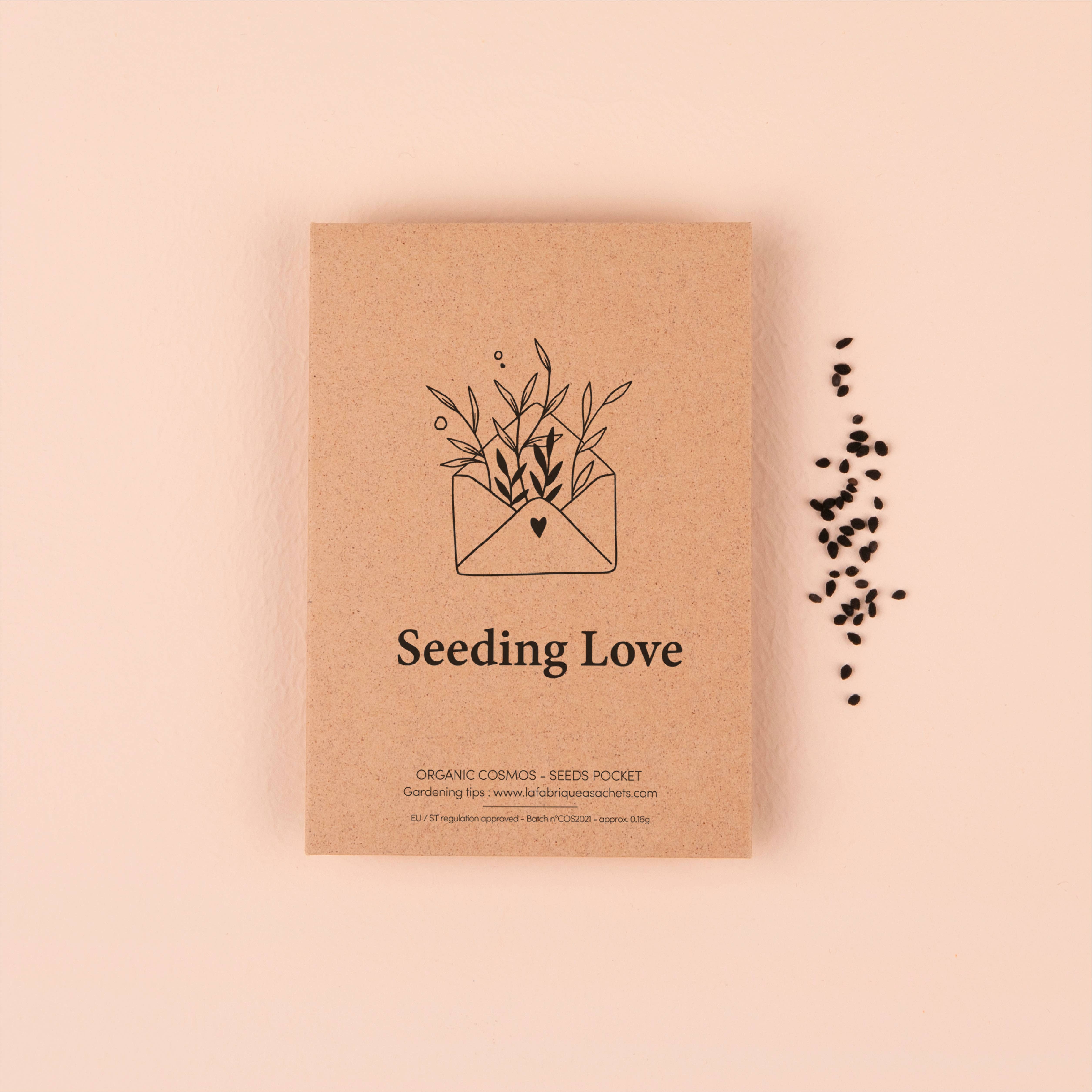 La Fabrique à Sachets - Wholesale Thank You Card - Ensemencement d'Amour - Version anglaise - Paquet de graines de Cosmos