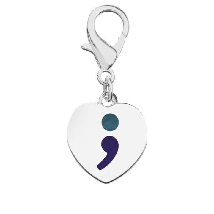 The Awareness Company - Wholesale Keychain - Unisex - Suicide Prevention Awareness Heart Shaped Semicolon Hanging Charms