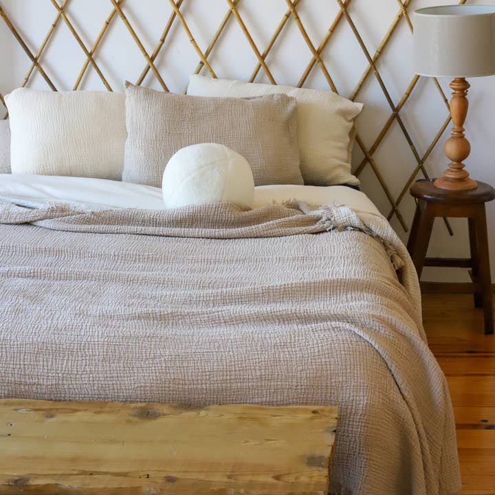 Naturloom - Vente Plaids - Plaid en mousseline de coton biologique certifié GOTS, tissu en gaze, couette en coton biologique, couvre-lit king size en mousseline, couverture bohème, couleur Vizon