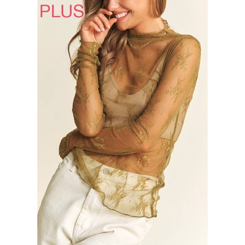 Coloring You – wholesale Blouse – Women’s – 9602X PLUS SIZE MESH LACE HIGH NECK LONG SLEEVE FITTED TOP15