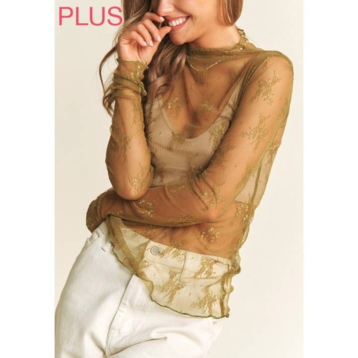 Coloring You - Wholesale Blouse – Women’s - 9602X PLUS SIZE MESH LACE HIGH NECK LONG SLEEVE FITTED TOP15