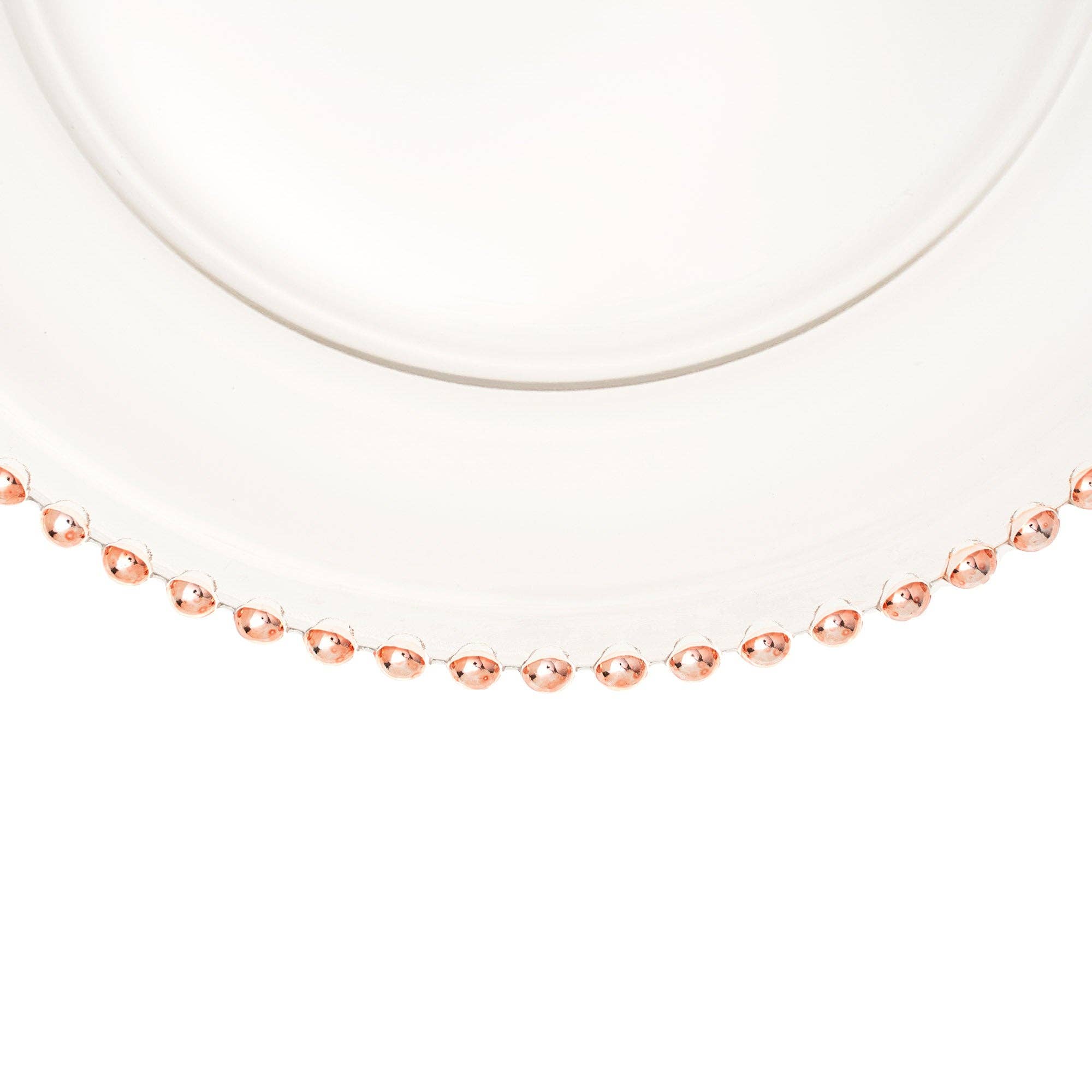 Portofino International Trading, USA - Wholesale Charger Plate - Beaded Rim Clear Glass Charger Plate 12½" - Rose Gold2