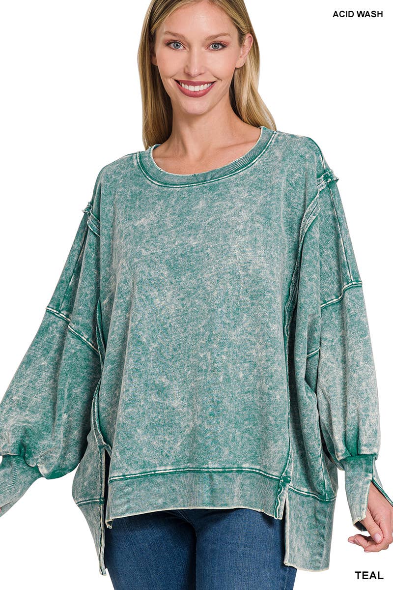 42POPS - Wholesale Sweatshirt - Women's - Split Cuff Washed Oversized Sweatshirt24