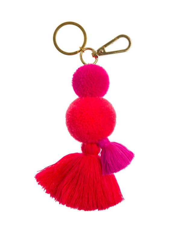 POM POM & TASSEL KEYRING / BAG CHARM - FLAMINGO PINKS for wholesale by PomPom Galore